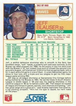 1988 Score #562 Jeff Blauser Back