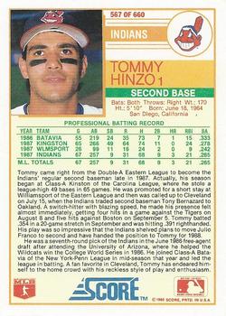 1988 Score #567 Tommy Hinzo Back