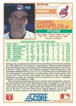 1988 Score #632 Darrel Akerfelds Back