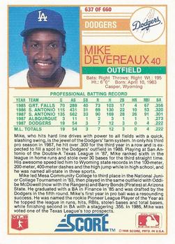 1988 Score #637 Mike Devereaux Back