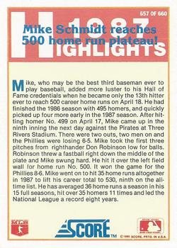 1988 Score #657 Mike Schmidt Back