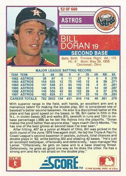 1988 Score #52 Bill Doran Back