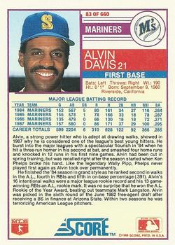 1988 Score #83 Alvin Davis Back