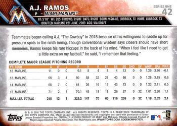 2016 Topps - Purple #42 A.J. Ramos Back