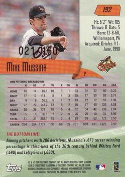 2000 Stadium Club - One of a Kind #192 Mike Mussina  Back