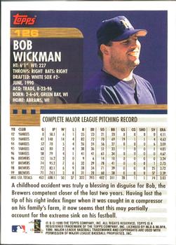 2000 Topps - Home Team Advantage #126 Bob Wickman Back