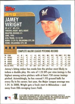 2000 Topps - Home Team Advantage #419 Jamey Wright Back