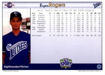 1995 All Sport Norfolk Tides #25 Bryan Rogers Back