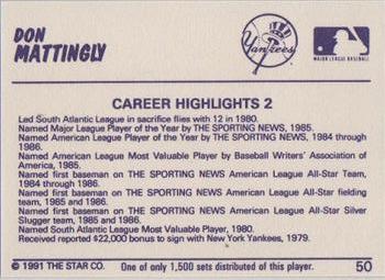 1991 Star Home Run #50 Don Mattingly Back