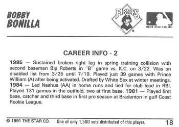 1991 Star Home Run #18 Bobby Bonilla Back