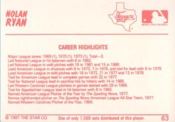 1991 Star Home Run #63 Nolan Ryan Back