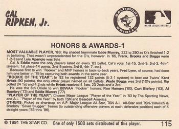 1991 Star Home Run #115 Cal Ripken Jr. Back