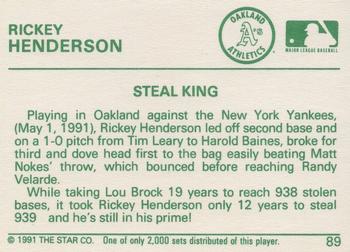 1991 Star Silver #89 Rickey Henderson Back