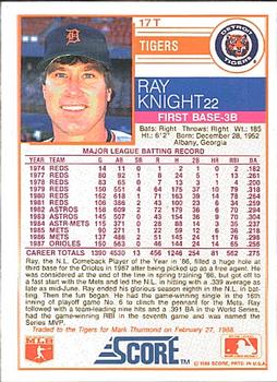 1988 Score Rookie & Traded #17T Ray Knight Back