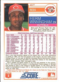 1988 Score Rookie & Traded #43T Herm Winningham Back