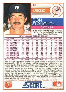 1988 Score Rookie & Traded #19T Don Slaught Back