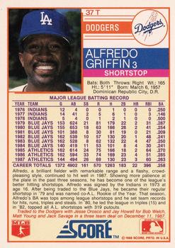1988 Score Rookie & Traded #37T Alfredo Griffin Back