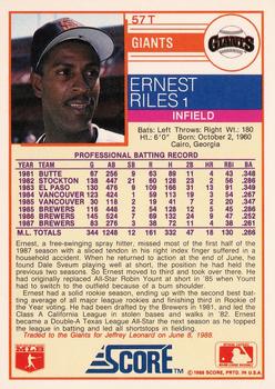 1988 Score Rookie & Traded #57T Ernest Riles Back