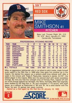 1988 Score Rookie & Traded #59T Mike Smithson Back