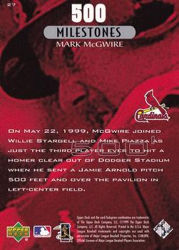 1999 Upper Deck Mark McGwire 500 Home Run #27 Mark McGwire Back