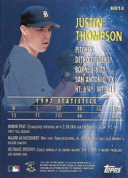 1998 Topps - Baby Boomers #BB14 Justin Thompson Back