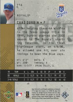 2000 Upper Deck Black Diamond Rookie Edition - Gold #116 Chad Durbin  Back