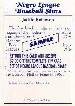 1986 Fritsch Negro League Baseball Stars - Fritsch Negro League Baseball Samples #11 Jackie Robinson Back