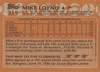 1988 Topps #319 Mike Loynd Back