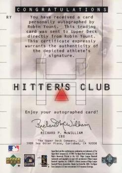 2000 Upper Deck Hitter's Club - Autographs #RY Robin Yount Back