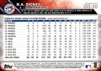 2016 Topps Opening Day - Blue Foil #OD-30 R.A. Dickey Back