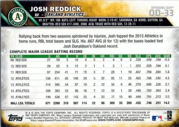 2016 Topps Opening Day - Blue Foil #OD-33 Josh Reddick Back