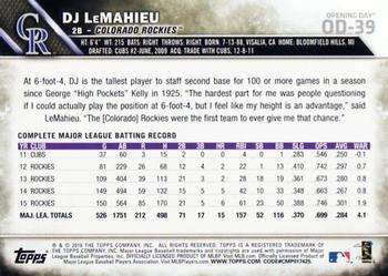 2016 Topps Opening Day - Blue Foil #OD-39 DJ LeMahieu Back