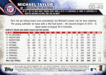 2016 Topps Opening Day - Blue Foil #OD-40 Michael Taylor Back