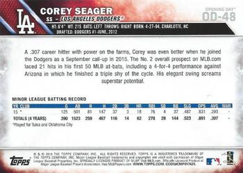 2016 Topps Opening Day - Blue Foil #OD-48 Corey Seager Back