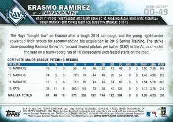 2016 Topps Opening Day - Blue Foil #OD-49 Erasmo Ramirez Back