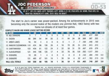 2016 Topps Opening Day - Blue Foil #OD-53 Joc Pederson Back