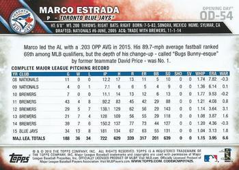 2016 Topps Opening Day - Blue Foil #OD-54 Marco Estrada Back