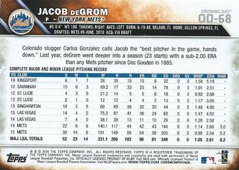 2016 Topps Opening Day - Blue Foil #OD-68 Jacob deGrom Back