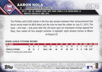 2016 Topps Opening Day - Blue Foil #OD-70 Aaron Nola Back