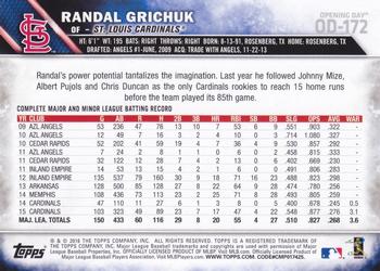 2016 Topps Opening Day - Blue Foil #OD-172 Randal Grichuk Back