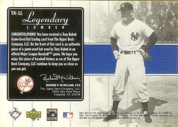 2000 Upper Deck Yankees Legends - Legendary Lumber #TK-LL Tony Kubek  Back