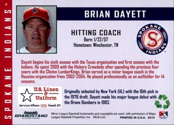 2010 Grandstand Spokane Indians #NNO Brian Dayett Back