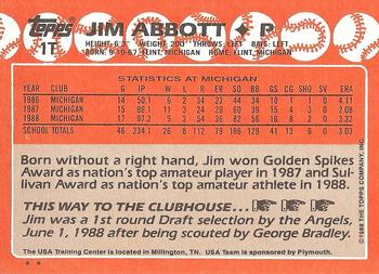 1988 Topps Traded #1T Jim Abbott Back