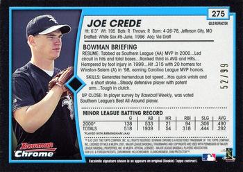 2001 Bowman Chrome - Gold Refractors #275 Joe Crede  Back