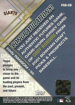 2001 Bowman Draft Picks & Prospects - Futures Game Relics #FGR-CD Cody Ransom  Back