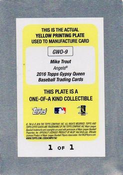 2016 Topps Gypsy Queen - Walk-Off Winners Printing Plates Yellow #GWO-9 Mike Trout Back
