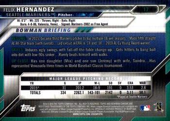 2016 Bowman Chrome #17 Felix Hernandez Back