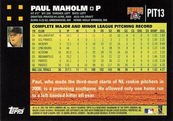 2007 Topps Pittsburgh Pirates #PIT13 Paul Maholm Back