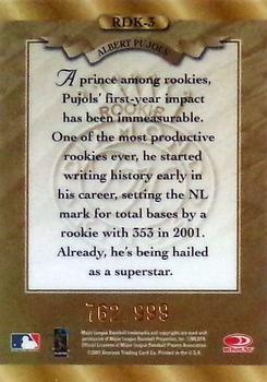 2001 Donruss - Baseball's Best Rookie Diamond Kings Bronze #RDK-3 Albert Pujols Back