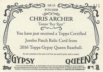 2016 Topps Gypsy Queen - Jumbo Patch Relic Black #GJR-CA Chris Archer Back